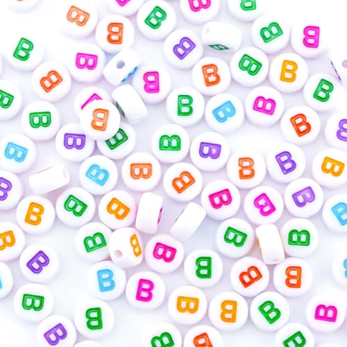 300Pcs Round Bulk Letter Beads B 4X7mm Individual Alphabet Beads for Charms Bracelets Making - color: Round - B