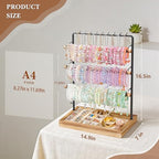Emfogo Jewelry Organizer Stand, 5 Layer Wood & Metal Bracelet Holder with Necklace Holder Pole, Large Capacity Jewelry Display Holder for Bracelets Necklaces Rings Watches Scrunchies (Rustic Brown)