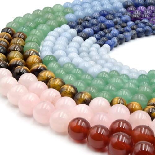 Chakra Beads | Lapis Lazuli, Tiger Eye, Carnelian, Aquamarine, Aventurine, Rose Quartz, Amethyst | Mixed Gemstone Beads | 10mm - size: 10mm