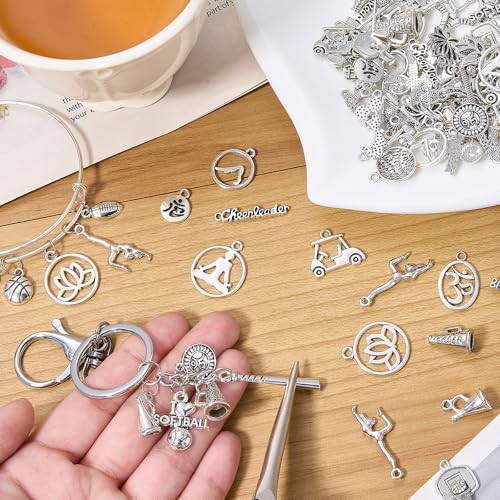 Charms for Jewelry Making Bulk Antique Silver Tibetan Alloy Pendants Love Word for Earring Bracelet Necklace - style: Sport