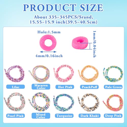 Elecrelive 10 Strands Polymer Clay Beads 4 mm Handmade Vinyl Heishi Beads Flat Round Disc Beads Loose Spacer Beads for Surfer Choker Necklace Bracelet Earrings Jewelry Making - color: Mixed Color