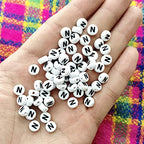 Amaney Letter Beads N 100pcs 7x4mm White Round Acrylic Black Alphabet for Bracelet Jewelry Making - color: N