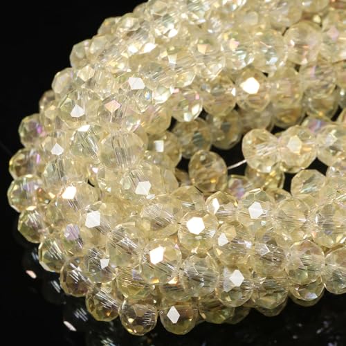 5 Strands 6mm Transparent AB White Color Half Plated Faceted Rondelle Beads, Songxi Glass Beads for Keychain Making Necklace Earring Jewelry Making for Gemstone DIY Craft Supplies - color: AB White Color, size: 6mm(5 Strands)