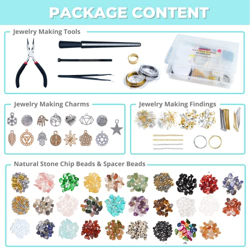 MODDA Natural Stone Jewelry Making Kit - Includes Crystal, Chip Beads, Necklace, Bracelet, Earrings, Ring Making Supplies, Crafts for Adults, Beginners, Christmas Gift for Teens, Girls, Women, Moms - color: Natural Stone Jewelry Making kit