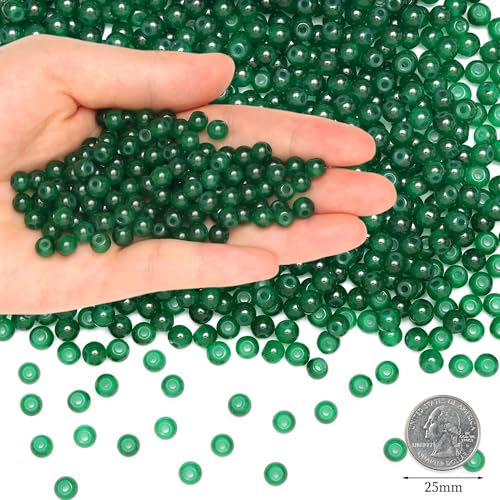 500Pcs Deep Green 6mm Glass Beads for Bracelets Necklaces, Round Crystal Glass Beads for DIY Crafts Jewelry Making Kits Bracelet Earring (Deep Green) - color: Deep Green