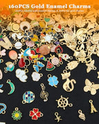 JIALEEY 160Pcs Charms for Jewelry Making, Wholesale Bulk Lots Assorted Gold-Plated Enamel Charms for Necklace Bracelet Earring Jewelry Making and Crafting