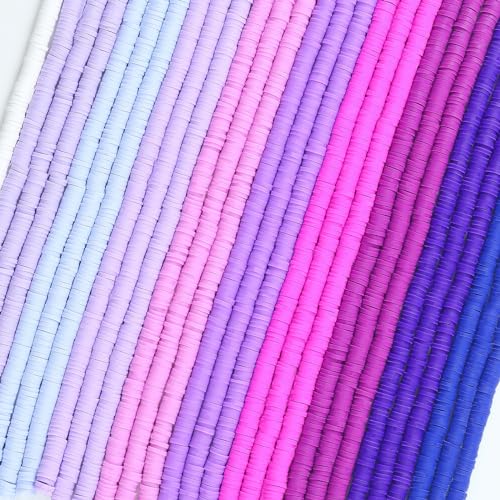 JMUQ 28 Strands Purple Clay Beads Bracelet Making Kit, Friendship Preppy Flat Polymer Clay Heishi Beads for Bracelets Jewelry Making Kit, DIY Arts and Crafts Gifts - color: Purple Series