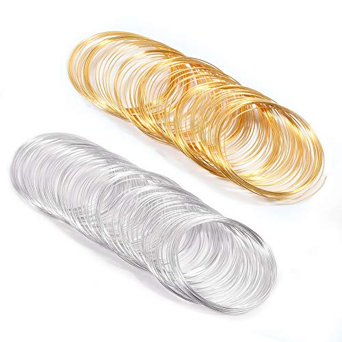 SPEEDWOX 200 Loops Memory Wire for Bracelet Making - Gold Silver Tone Jewelry DIY Supplies - Beading Wire for Hobby Work Tool