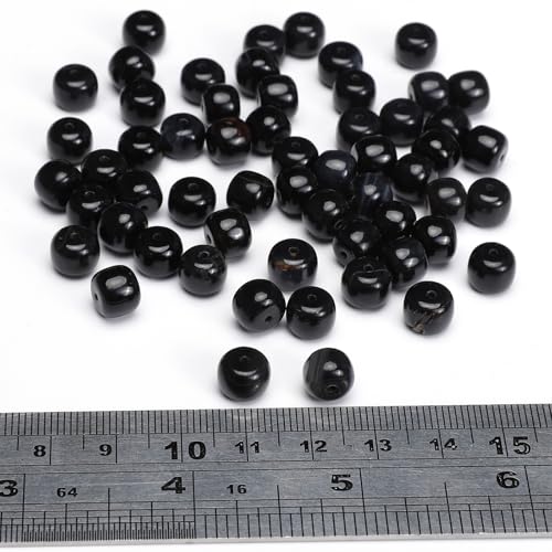 BEADIA Natural Black Onyx Flat Cut Round Drum Stone 8mmx7mm Loose Semi Gemstone Beads for Jewelry Making 38cm - color: Black Onyx