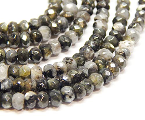 Perlin Agate & Jasper Gemstone Strand Beads 4 mm Rondelle 110 Pieces Jewellery Beads Semi-Precious Stone for Jewellery Necklace Bracelet Earrings (Black Jasper) - color: Black jasper