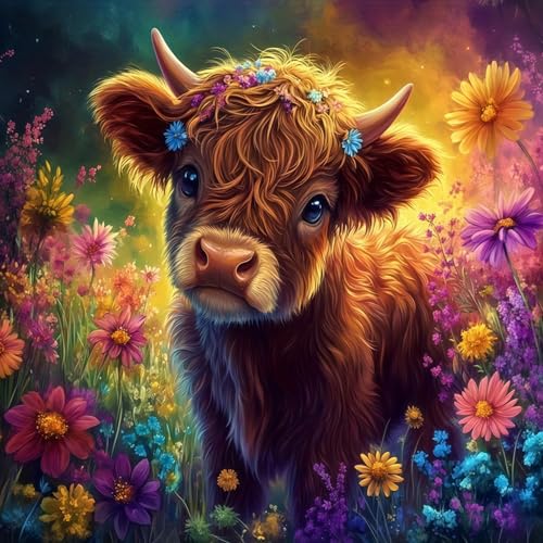 CHWGLFGG 5D Diamond Art Kits for Adults Beginners, Highland Cow Diamond Painting Kits, DIY Full Round Drill Paint by Diamonds Dot Gem Art for Adults, Home Wall Decor 13.7X 13.7 Inch - color: KM943-1