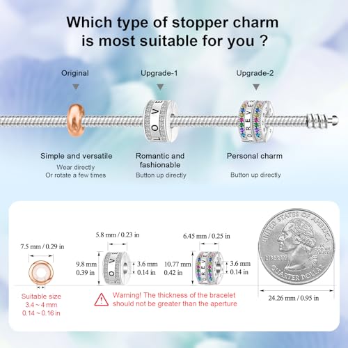 DALARAN Stopper Beads for Bracelets 925 Sterling Silver Clip Spacer Charm Bracelet Stoppers - style: rosegold gold charms-4
