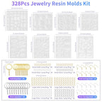 RESIN GO Epoxy Resin Earring Molds, 328 PCs UV Resin Jewelry Molds Kit with Holes, Variety Shapes Keychain Pendant Necklace Bundle Complete Set Clearance, Silicone Molds for Teen Female