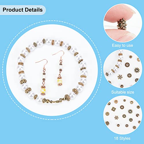 PH PandaHall 540pcs Tibetan Spacer Beads 18 Style Antique Bronze Metal Bracelet Beads Flower Geometric Alloy Jewelry Bead Spacers for Bracelet Necklace Jewelry Making DIY Craft 5-9mm - color: 18 Styles Antique Bronze - 540pcs