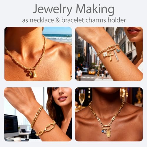 Stainless Steel Screw Carabiner Lock Charms, 18K Gold Plated, 6 Pieces, Jewelry Making Connectors, 0.83 x 0.43 Inch, Necklace Charm Holder Clasps (6)