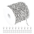 Kyutong 32.8 Feet Flat Oval Paperclip Jewelry Chain Link Silver Stainless Steel Chain Necklace Long Crafting Chains with Lobster Clasps and Open Jump Rings - color: Oval Paperclip Silver