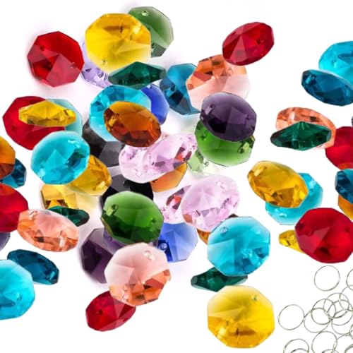 0.55inch 14mm Glass Crystal Chandelier Octagon Beads Mixed Colors in One Hole Two Hole Lighting Accessories DIY Curtain Beads Homecoming Supplies Christmas Garlands Garden Suncatchers 100pcs (1 Hole)