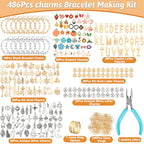 SANNIX 486Pcs Charm Bracelet Making Kit, Including 16 Bangles 228 Charms 240 Jump Rings and Pliers Tools for Crafts, Gold Silver Charm Chain for DIY Bracelet Making Supplies