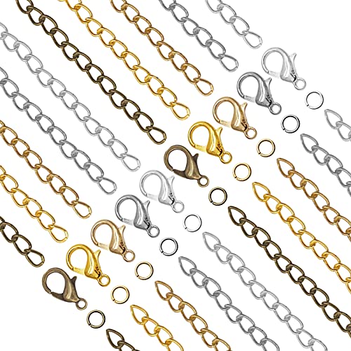 750Pcs Chain Extender Set for Jewelry Making,Necklace Bracelet Chain Extender Chains Extension Tails with Lobster Claw Clasps and Open Jump Ring for Necklaces Bracelet,Anklets,Jewelry Making Supplies - color: 750pcs Gold,Silver,KC gold,white K,Antique gre