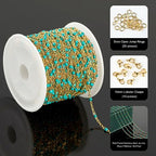 UMAOKANG 33ft/10m Turquoise Enamel Bead Chains for Jewelry Making Gold Plated Stainless Steel Jewelry Chain Roll - color: Gold-Turquoise Enamel