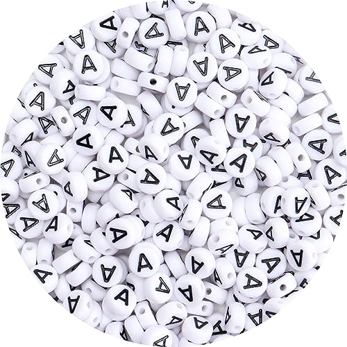 100Pcs Letter Beads - 4x7mm White Round Acrylic Alphabet Beads for Jewelry Making DIY Bracelets, Necklaces & Key Chains - color: A 100Pcs