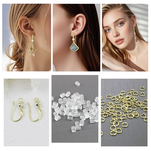 220PCS Earring Findings for Jewelry Making, 14K Gold and Silver Earring Hooks with with Cubic Zirconia Hypoallergenic Fish Hooks for DIY Earrings - color: Silver and 14K Gold-Big Cubic Zirconia Earring Hooks