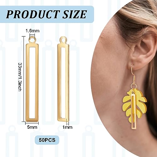BENECREAT 50pcs Rectangle Hollow Brass Pendants, Golden Bezel Link Charm Frame Charms for DIY Craft Jewelry Making, 33x5x1mm, Hole: 1.6mm - color: Hollow Rectangle