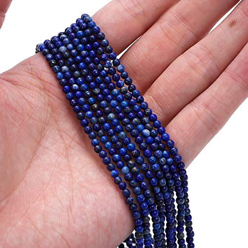 BEADIA Natural Lapis Lazuli Stone Round Loose Semi Gemstone Beads for Jewelry Making 3-3.5mm 38cm/Strand - color: Lapis Lazuli, size: 3-3.5mm