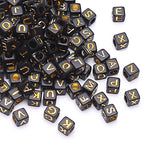 6x6mm Black Cube Acrylic Alphabet Letter Beads Gold Alphabet On Square Black Beads A-Z Mixed Plastic Shape Loose DIY Beads for Jewelry Making Bracelets Necklaces Key Chains (Gold on Black) - color: black-gold(6mm)