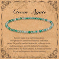 BONNY BOXX Natural Genuine Gemstone Faceted Round Beads Bracelets, 3mm Adjustable Stretchy Tiny Faceted Black Tourmaline Bracelet, Healing Crystal Reiki Chakra Dainty Jewelry Fashion Gifts - color: Green Agate