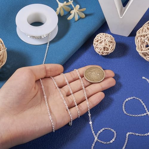 Pandahall 925 Sterling Silver Plated Necklace Chains 16.4 Feet Soldered Cable Chains 2x2x0.3mm Flat Oval Jewelry Chains for Bracelet Necklace Jewelry Making