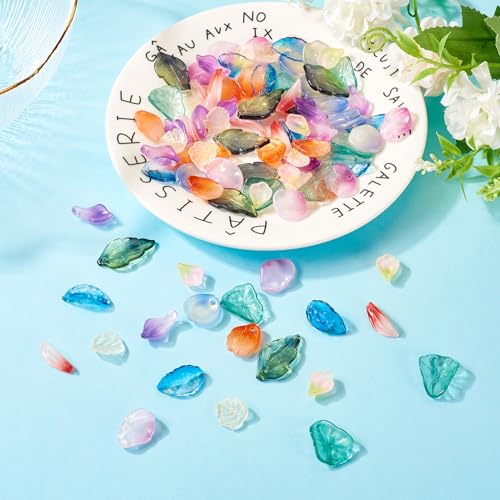 Glass Leaf Beads Crystal Glass Leaf Charms Transparent Leaves Pendants Tiny Green Leaf Bead Caps for Christmas Earring Bracelet Jewelry Making DIY Keychain Craft - color: 10 Styles-Mix