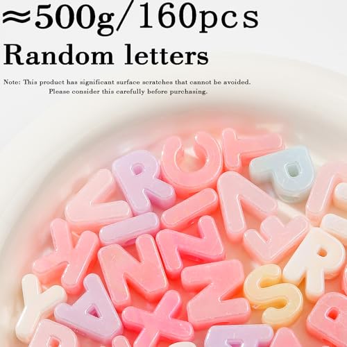 500Gram/160pcs Large Letter Beads Big Chunky Letter Bead A-Z Acrylic Alphabet Bubble Beads for Paracord Bead Bag Charm Keychains Crafts Education Leaning (ab Pink)