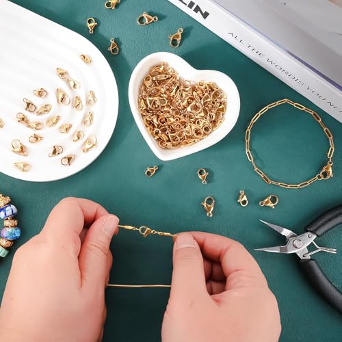 120Pcs 15mm Stainless Steel Lobster Clasps Gold Plated Lobster Claw Clasps Fasteners Hooks for DIY Necklace Bracelet Jewelry Making - color: Gold plated, size: 15mm