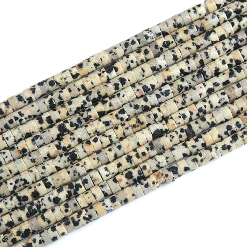 150pcs 2x4mm Natural Dalmation Jaspers Tube Shape Beads Loose Flat Round Cylinder Flat Spacer Green Stone Beads for Bracelet Earrings Jewelry Making - color: Dalmatian Jasper, size: 2x4mm Tube shape