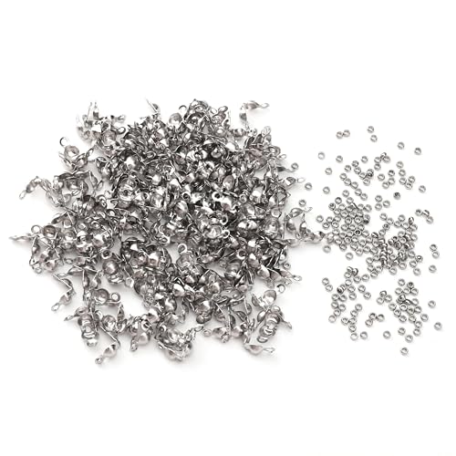 304 Stainless Steel Crimp Beads 2.0mm and End Caps 4x8mm Set 200pcs for Jewelry DIY Making and Repairing - color: Crimp Beads and End Caps Set, size: 2.0mm and 4x8mm