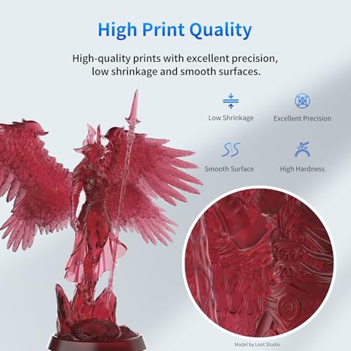 ANYCUBIC 3D Printer Resin, 405nm SLA UV-Curing Resin with High Precision and Quick Curing & Excellent Fluidity for LCD 3D Printing (Clear Red, 1kg) - color: Clear Red, size: 1kg