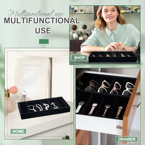 Juexica 4 Pcs Velvet Sunglasses Organizer Tray 6 Grid Sunglass Organizer Velvet Tray Stackable Glasses Display Case for Women Glasses Jewelry Display Watch (Black) - color: Black