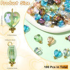 Ipotkitt 100 Pcs Electroplate Glass Beads Faceted Crystal Charms Colorful Heart Dangle Charms for DIY Earring Necklace Bracelets Jewelry Making - color: 100pcs-Faceted Glass Charms-15x9x5.5mm