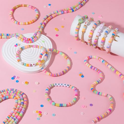 Pandahall 10 Strands Candy Color Flat Round Disc Beads for Bracelets, Necklaces, Earrings - 6mm Polymer Clay Heishi Beads - color: 10 Rainbow Colors