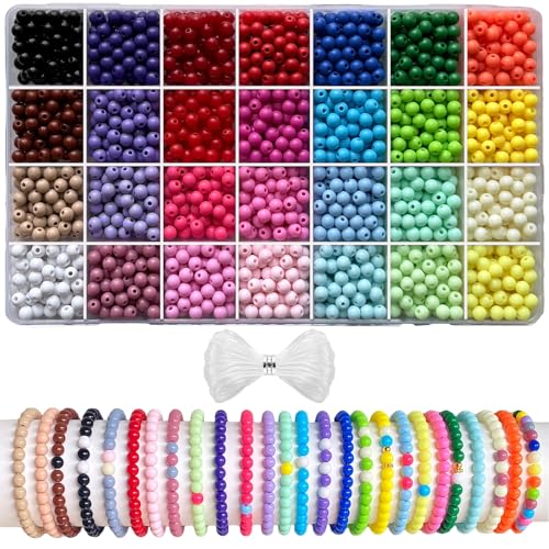 1820PCS 6mm Acrylic Round Beads for Jewelry Making,28 Candy Colors Assorted Plastic Round Beads for Bracelets Making Kit Loose Bead Bubble Gum Bead for Earrings Necklace DIY Crafts(6mm Bright) - color: 6mm Bright