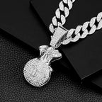 Ice Out Chain for Men Premium Zircon Stones Hypoallergenic Durable Hip-Hop Streetwear Chain Necklace Men - color: Silver, style: Dollars Bag