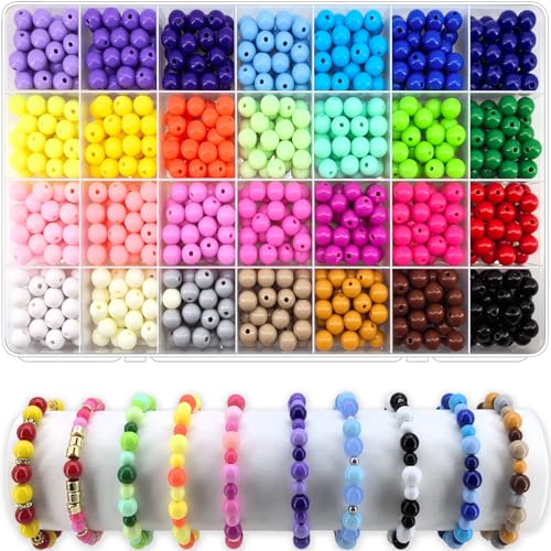 756Pcs 8mm Acrylic Round Beads for Jewelry Making, 28 Colors Rainbow Round Beads for Bracelets Making Kit Pastel Plastic Bubble Gum Beads Loose Beads Bulk for DIY Necklace Crafts - color: 8mm