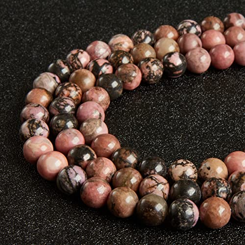 45pcs 8mm Pink Black Rhodochrosite Beads Natural Gemstone Beads Round Loose Beads for Jewelry Making - color: Pink Black Rhodochrosite, size: 8mm