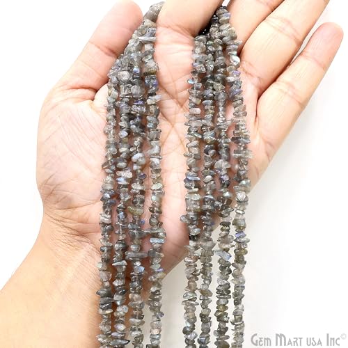 GM GemMartUSA Labradorite Natural Raw Chip Beads Strands | Semi-Precious | AAA+ Quality 1 Strand 34” | DIY Bracelet Jewelry Making, Healing Crystal Craft| 4-6mm - Gray Color Gemstones (CHLB-70001) - color: Labradorite (CHLB-70001)