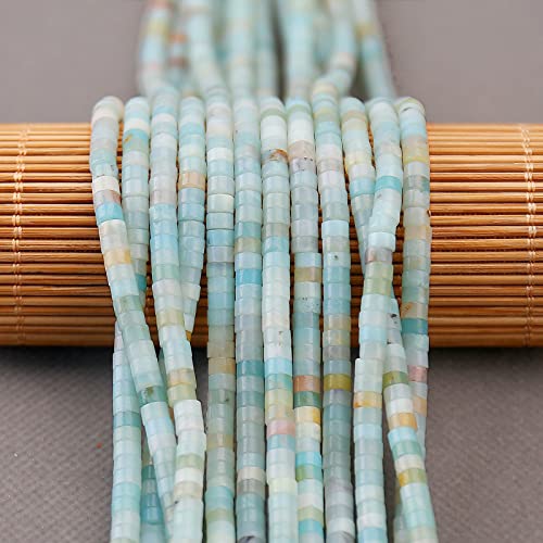 BONNY BOXX 150PCs Natural Amazonite Spacer Beads, Loose Semi Precious Flat Round Gemstone Heishi Disc Stone Beads for Beading Jewelry Making 4mm*2mm - color: Amazonite, size: 4MM*2MM