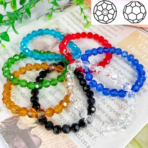 Crystal Glass Beads 100 Pieces 8mm Round Faceted Glass Spacer Beads for Jewelry Making Bracelet Earring Necklace DIY Craft Supplies(Black) - color: Black, size: 8mm
