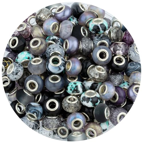 LAIDANLA Black Mix Large Hole Beads, 100pcs 14mm Round Resin, Plastic, Acrylic Loose Beads for Jewelry Making, Crafts & Decoration - color: E-Black Mix