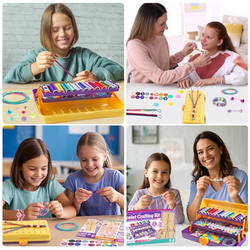 TingingYuli Friendship Bracelet Making Kit for Girls 8-12, DIY String Bracelet Maker with 3-Layer Storage Box, Arts and Crafts for Kids Ages 6-12, Easter Christmas Birthday Gift Set - color: Yellow/Purple