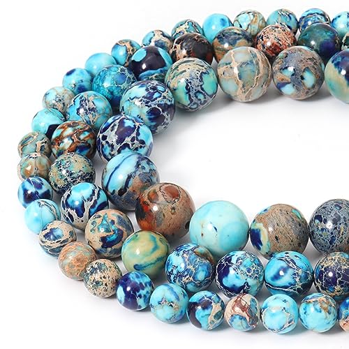 60pcs 6mm Natural Mixed Blue Imperial Jasper Gemstone Beads Energy Healing Crystal Round Loose Stone Beads for Jewelry Making, DIY Bracelets Necklaces - color: Mixed Blue Imperial Jasper, size: 6mm